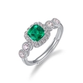 Bague émeraude carrée en argent S925 avec anneau réglable et pierres de côté - Ouvert Réglable / Style Taille Coussin (RG018289) / 5*5mm