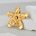 Polished golden flower-shaped stainless steel ring with textured petals and center bead - Cherry Blossom Flower