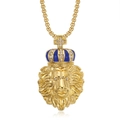 Collana hip hop con ciondolo a testa di leone dorata, corona e dettagli in smalto blu - Solo ciondolo dorato