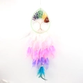Detailed view of handmade Tree of Life dream catcher with colorful gradient feathers - Multicolor Water Drop Feather