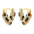 Pendientes de corazón en V con esmalte de estampado de leopardo y acabado dorado - Amarillo