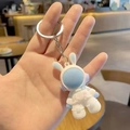 Cute white and blue astronaut rabbit keychain accessory for student backpacks - Blue Keyring Space Rabbit