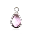 Macro shot of a teardrop-shaped pink crystal pendant with a polished silver-tone border - Silver - October