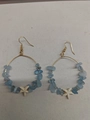 Detail of gold hoop earrings with blue stones and white starfish pendant for women - Starfish Large Hoop Ear Hook / 6# Gold-Blue