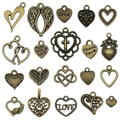 Vintage bronze heart alloy pendants in various hollow and engraved love designs - Mixed 20pcs Antique Bronze Heart Series