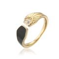 Detailansicht vergoldeter Ring mit schwarzer Emaille und klaren Zirkonia-Steinen - Einstellbar Offen / Schwarz