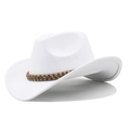 Detail of white felt cowboy hat featuring a braided leather band with wooden beads - M (56-58cm) Adjustable / 09 White