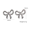Silver bow stud earrings in stainless steel, 16mm and 14mm sizes, 2.7g weight - Silver Large Bowknot Earrings (YTE2401314-S)
