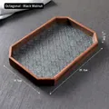 Vassoio ottagonale in legno di noce con fondo in vetro goffrato vintage, 29,5x19,5cm - Ottagono - Noce Nero / 29.5x19.5x3.5cm