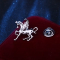 Classic silver Pegasus metal brooch pin with back clasp on luxury velvet cushion - Silver Pegasus