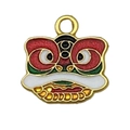 Traditional Chinese lion dance charm in sand gold finish with red and green enamel inlay - 1pc Chinese Style Lion Dance Head Charm-10x16mm