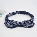 Dark blue paisley rabbit ear knot elastic headband with white vintage cashew pattern - Navy Blue Paisley