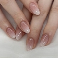 Pink and white ombre press-on nails with fine glitter accents in a natural oval shape - Ombre Nude White With Glitter (JP4080)