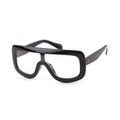 Klassische schwarze Oversize Fliegerbrille mit klaren Gläsern und goldenen Nieten - Glänzender schwarzer Rahmen klare Gläser