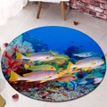 Round flannel ocean themed rug featuring colorful tropical fish and coral reef designs - 80×80cm / Ocean Tropical Fish