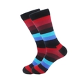 Men's athletic crew socks with colorful stripes in red, purple, blue and black - 42-46 / Red Multi-color Stripes
