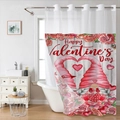 Waterdicht wafel douchegordijn met Valentijnsdag kabouters en rode rozen voor badkamer - SYL-2 (Rode Rozen & Gnomes)