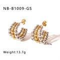 Detail of 1.5cm dual-tone gold and silver beaded C-shaped stainless steel earrings - Gold/Silver Two-tone
