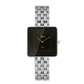 Square silver metal watch with black dial and gold markers featuring MISSFOX logo - Small / Silver Black
