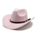 Detail of pink felt cowboy hat with dark brown leather band and gold metal studs - M (56-58cm) / Pink
