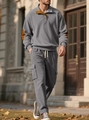 Grijze corduroy heren trainingspak set met henry-hals top en cargo broek voor buiten - S / Grijs