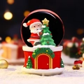 Aimant boule de neige de Noël cartoon avec Père Noël et sapin sur socle en brique rouge - 8507 Style Embrassant le Sapin / Moyen 80# LED Lumière+Musique