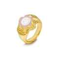 18K gold plated copper ring with lavender purple oil-painted smiley flower design - US 7 / Purple Smiley Flower