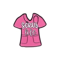 Pink enamel nurse scrub life brooch with stethoscope and artistic white lettering - Pink Scrub Uniform (QHXZ2082)