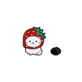 Spilla smaltata con gatto bianco che indossa un cappello a fragola rossa e chiusura - Gatto Bianco con Cappello a Fragola