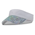 Dettaglio della visiera parasole bianca con strass multicolori scintillanti sul bordo - Circonferenza della testa 55-60cm / Bianco Flash