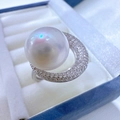 Elegant S925 sterling silver ring featuring a large white pearl and zircon accents - Finished Ring (With Freshwater Pearl) / 10-11MM