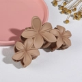 Close-up of matte khaki floral hair claw clip featuring three side-by-side five-petal flowers - 11CM Matte Light Coffee 02 (Three Flowers)