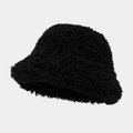 Close-up of the soft black sherpa fleece texture on a warm winter bucket hat - M (56-58cm) / Black