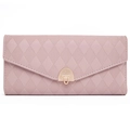 Elegant dusty rose PU leather trifold envelope wallet with diamond quilted pattern - Pink