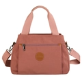 Dusty rose nylon handbag with multiple compartments and adjustable shoulder strap - Pink