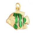 Golden tropical fish pendant with green enamel and scale texture for beach necklaces - Green Tropical Fish