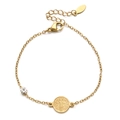 Minimalist gold stainless steel bracelet with St. Benedict medal and clear rhinestone charm - St. Benedict Medal Style (XN431-19)