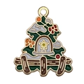 Ciondolo albero di Natale in smalto verde scuro e oro per creazione di gioielli fai da te - Stile Albero di Natale (19593) / 1 Pezzo/Confezione (25x21mm)
