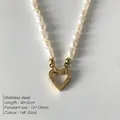 Collier de perles d'eau douce avec fermoir coeur plaqué or 14K, chaîne élégante - Chaîne Perles de Riz Fermoir Coeur Or 14K (XNL0003-2)