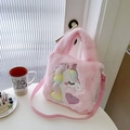 Pink plush unicorn crossbody bag with soft faux fur and rainbow embroidery for kids - Pink