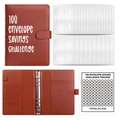 Brown PU leather 100 envelope challenge binder for $5,050 cash savings goal - A5 Brown Challenge Set