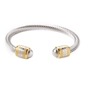 Detail showing two-tone cable style stainless steel open cuff with grey stone inlay - Gold & Silver - Steel Bead