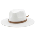 Dettaglio cappello panama in paglia bianca con elegante fascia in pelle marrone - M(56-58cm) / Bianco puro