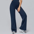 High waisted wide leg yoga sports pants in navy blue with elastic athletic fabric - S / Navy Blue