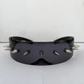Punk black wrap sunglasses with silver metal spikes and dark grey lenses for festivals - No. 6 Headband 9 Spikes / Black