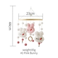 Pink bunny and strawberry hanging baby mobile toy with wooden frame for newborn nursery - Pink Bunny Mobile