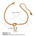 Golden stainless steel heart knot bracelet with sparkling crystal U letter pendant - Letter U Rhinestone Gold Bracelet (SL100 White Rhinestone U)