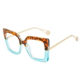 Occhiali cat-eye oversize quadrati con montatura leopardata blu e stanghette dorate - Montatura Mista Leopardo e Verde