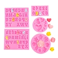 Pink silicone alphabet and heart molds set for fondant cake and chocolate baking decor - 5-Piece Set (Pink)