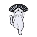 Cute white cat yoga enamel pin featuring Meow Maste text on a black background - Namaste Pose-MEOW MASTE